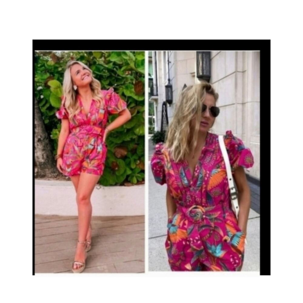 NWT Farm Rio Macaw Party Belted Romper L